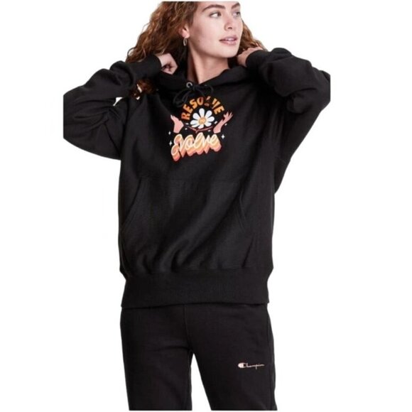 Champion X Steffi Lynn Reverse Weave Boyfriend Hoodie Black XS Resolve To Evolve - Picture 1 of 16